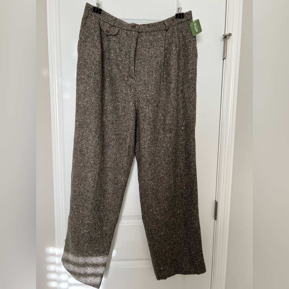 Orvis Herringbone Gray Wool Tweed Pleated Front Pants size 18 NWT